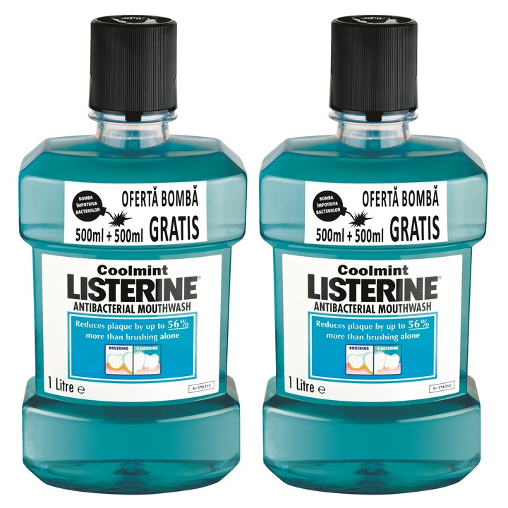 Pachet 2 x Apa de gura Listerine Coolmint, 1000 ml