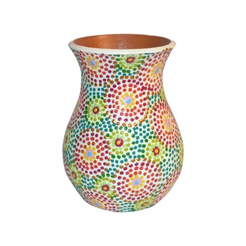 Vaza ceramica impermeabilizata, tip para, pictata manual si semnata, colectia cercuri pe alb Vaza ceramica impermeabilizata, tip para, pictata manual si semnata, colectia cercuri pe alb