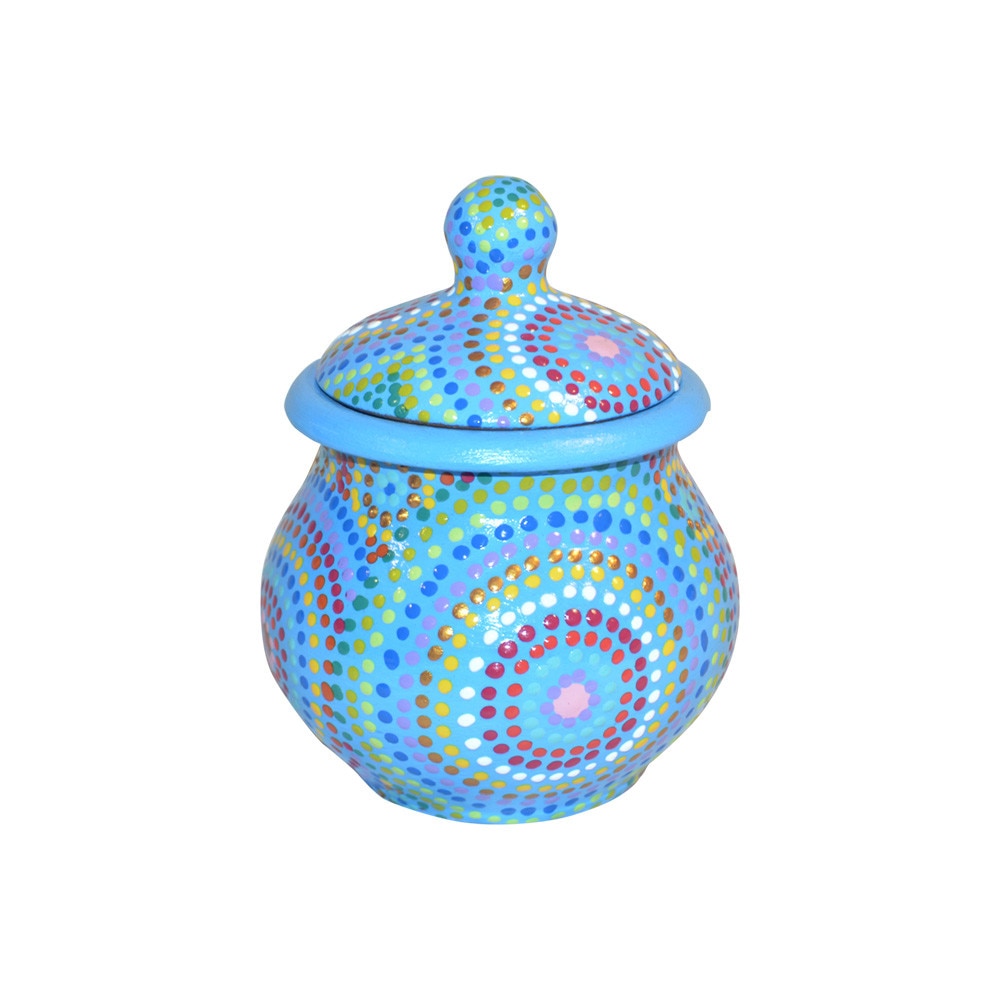 Bomboniera ceramica, pictata manual si semnata, colectia cercuri pe albastru