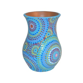 Vaza ceramica impermeabilizata, tip para, pictata manual si semnata, colectia cercuri pe albastru Vaza ceramica impermeabilizata, tip para, pictata manual si semnata, colectia cercuri pe albastru