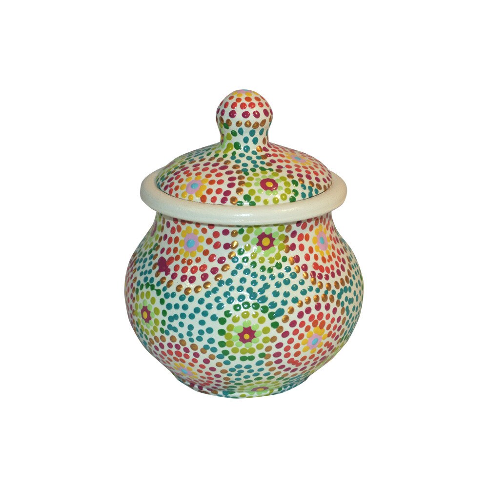 Bomboniera ceramica, pictata manual si semnata, colectia cercuri pe alb