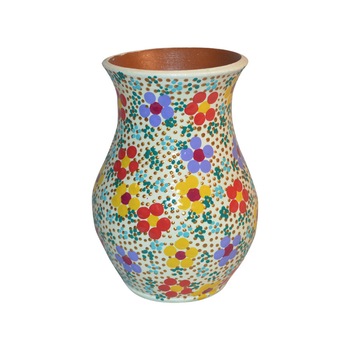 Vaza ceramica impermeabilizata, tip para, pictata manual si semnata, colectia puncte pe alb Vaza ceramica impermeabilizata, tip para, pictata manual si semnata, colectia puncte pe alb