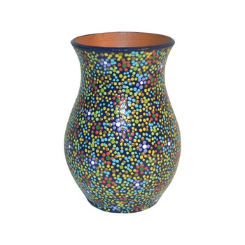 Vaza ceramica impermeabilizata, tip para, pictata manual si semnata, colectia puncte pe mov Vaza ceramica impermeabilizata, tip para, pictata manual si semnata, colectia puncte pe mov