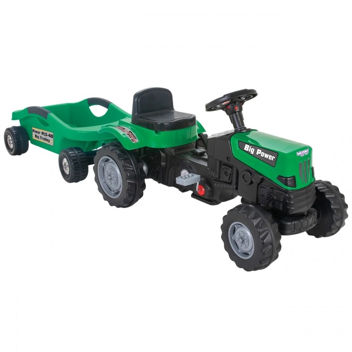 Woopie Big Power Trac pedálos traktor utánfutóval, gyerekeknek, 3 éves kortól, műanyag, zöld