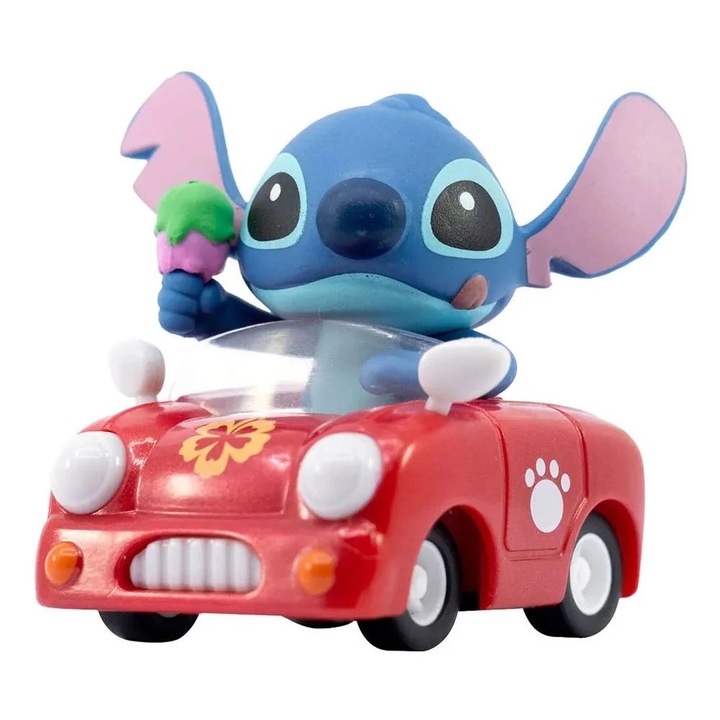 Фигурка Yume, Zoom Hero, Stitch, Спортна кола със сладолед, 5 см, Червена