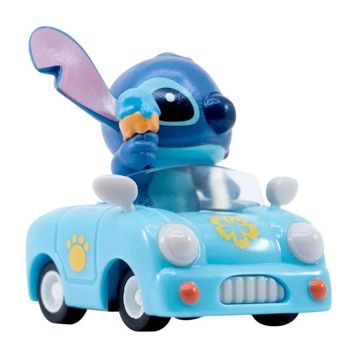 Фигурка Yume, Zoom Hero, Stitch, Спортна кола със сладолед, 5 см, Син