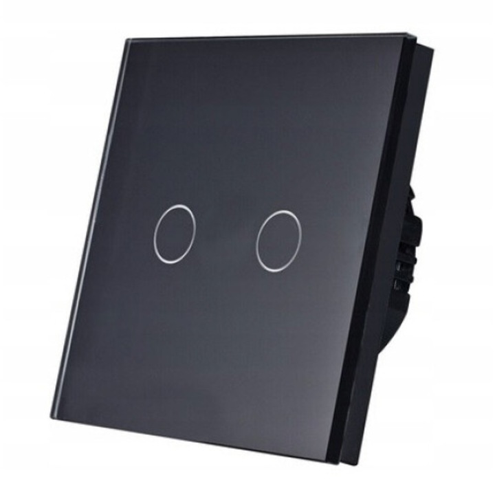 2 gombos villanykapcsoló, Bseed, üveg, 86x86x9mm, fekete