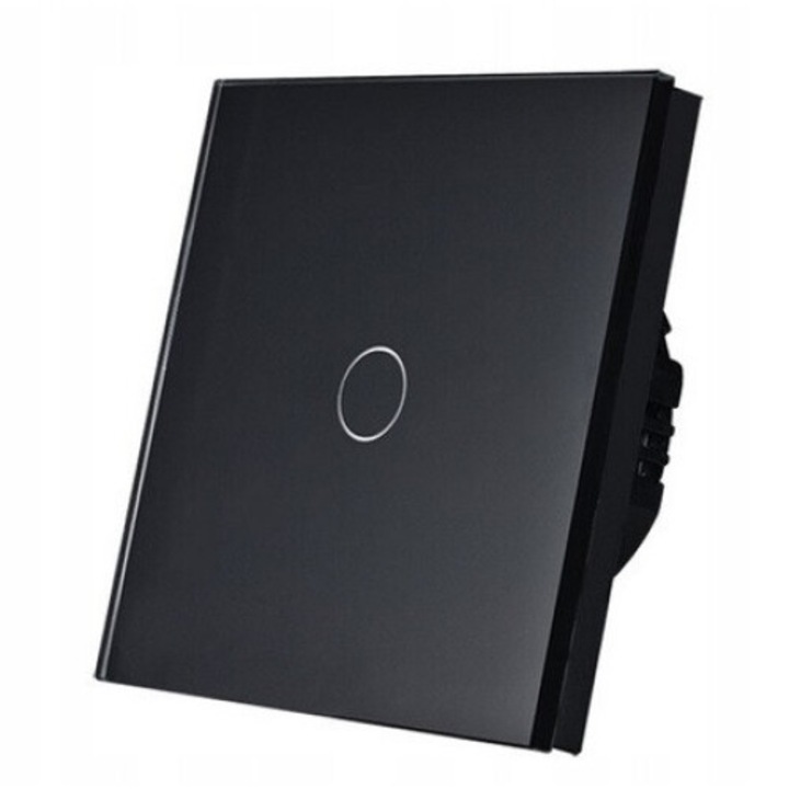 Tapintós kapcsoló, BSEED, 1 gomb, üveg, 86x86x9mm, fekete