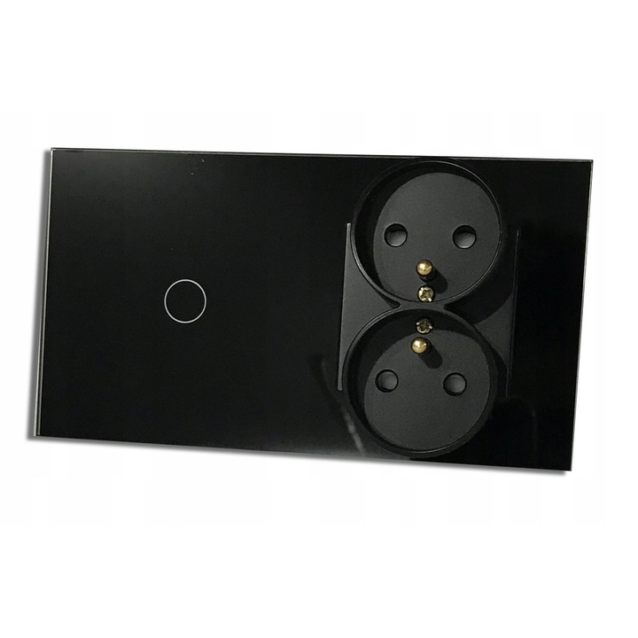 Kapcsoló foglalattal, BSEED, 1 gomb, 2 foglalat, fekete, 157x86x9mm