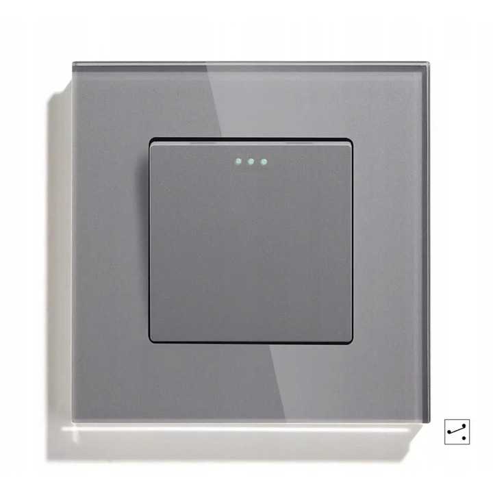 BSEED kapcsoló, 1 gomb, üveg, ezüst, 86x86x9mm