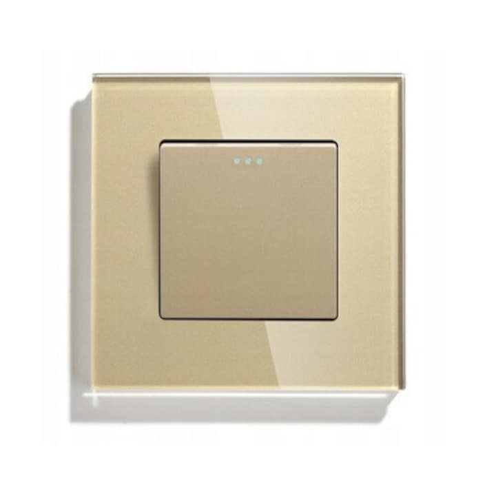 Intrerupator de lumina BSEED, 1 buton, sticla, auriu, 86x86x9mm
