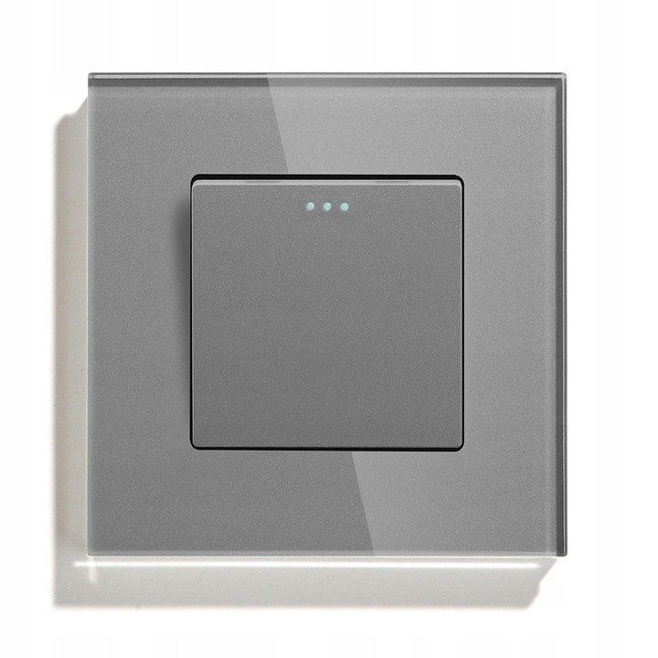 Intrerupator de lumina BSEED, 1 buton, metalic, sticla, argintiu, 86x86x9mm