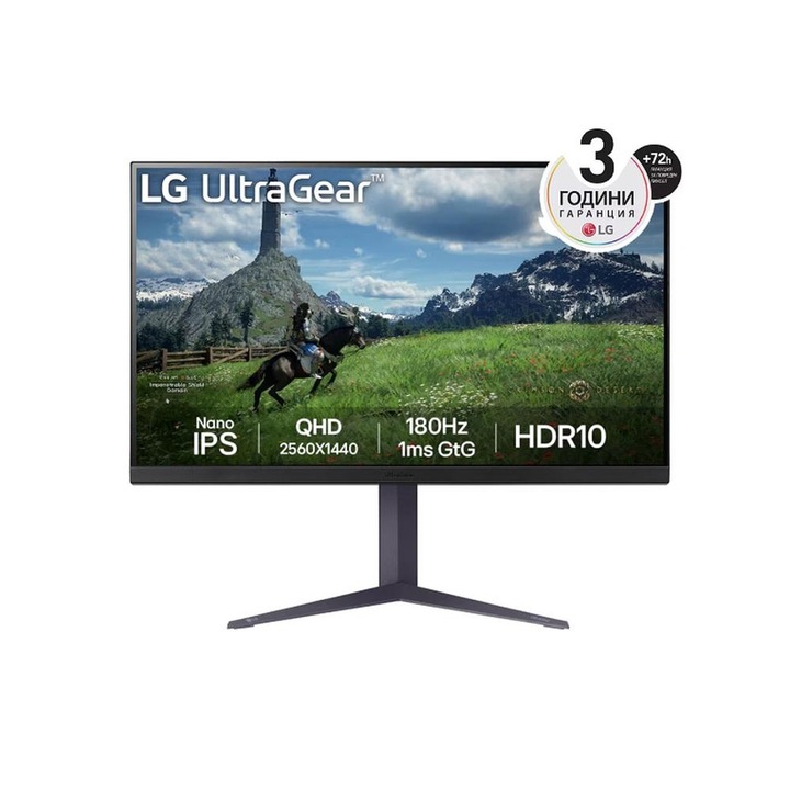 LG monitor, 32GS85Q-B, 31,5", UltraGear Nano, IPS, 1 ms, AG, 180 Hz, 1000:1, 350 cd/m2, QHD, 2560x1440, NVIDIA G-SYNC, HDR 10, fekete