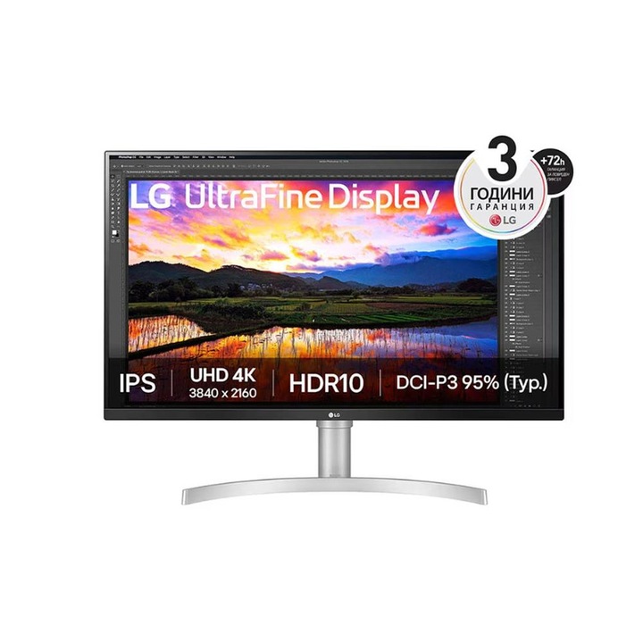 LG monitor, 32UN650K-W, 31,5" UltraFine, UHD, LED, AG, IPS, DCI-P3 95%, 5ms, 350 cd/m2, 1000:1, 3840x2160, HDR 10, HDMI, DisplayPort, fekete