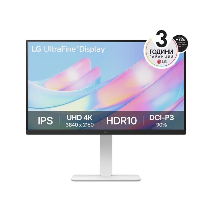 LG monitor, 27US500-W, 27", UHD, 4K, IPS, tükröződésmentes, 5ms, 1000:1, 300 cd/m, 3840x2160, DCI-P3 90% t, HDR 10, HDMI, DisplayPort, fekete/fehér