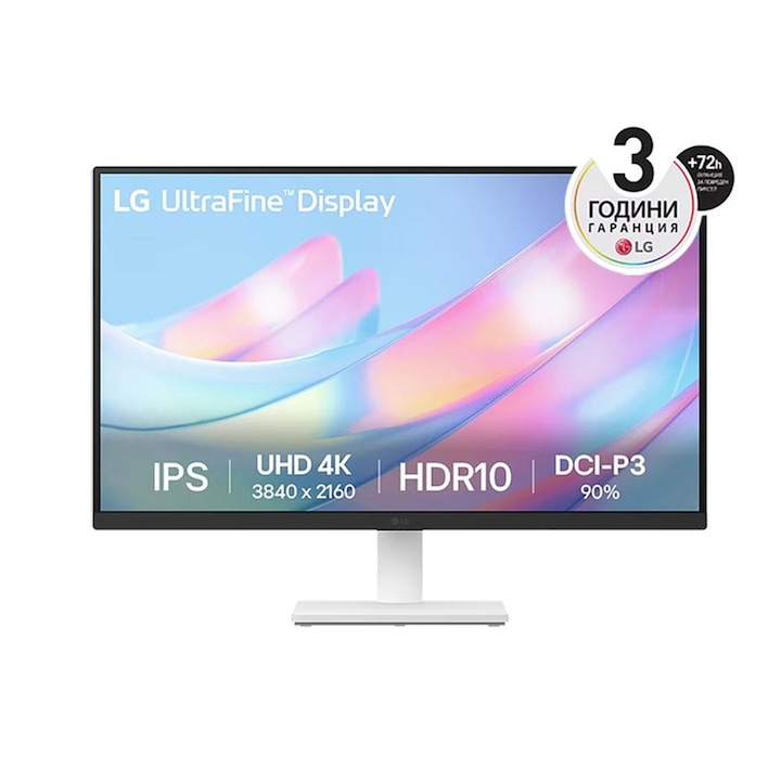 LG monitor, 27US500-W, 27" UHD 4K, IPS Panel Anti-Glare, 5ms, 1000:1, 300cd/m, 3840x2160, DCI-P3 90% t, HDR 10, HDMI, DisplayPort, Dynamic Action Sync, fejhallgató, S kimenet