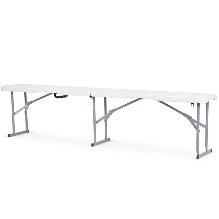 DacEnergy összecsukható kerti pad, strapabíró acélváz, stabil, ergonomikus kialakítás, 200 kg-ig terhelhető, 182 x 28 x 42 cm, fehér