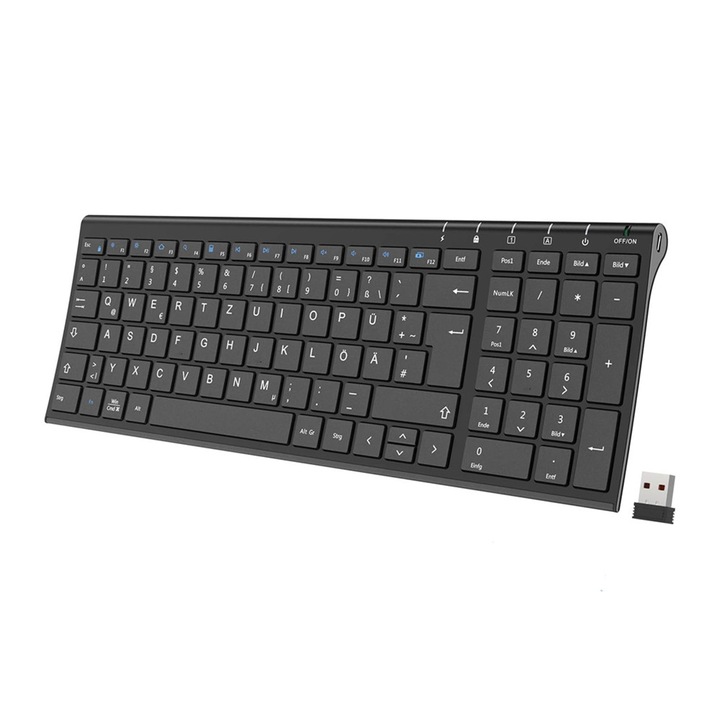 Безжична клавиатура iClever 2.4G *8594347, Немска QWERTZ подредба, Ултратънка, 18 мм, Черен