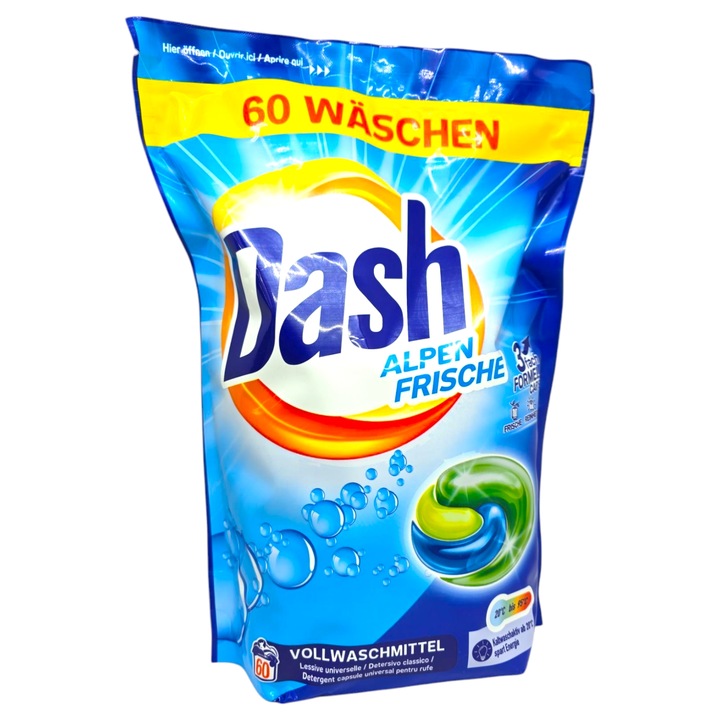 Detergent rufe Dash Laundry Capsule, White Laundry, Alpen Frische, 60 buc