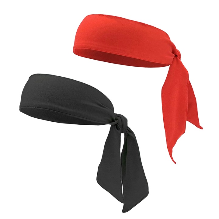 Set 2 bandane elastice pentru sport, Enforose, rosu si negru