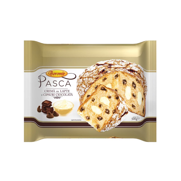 Pasca Boromir crema cu lapte si cipsuri ciocolata, 500g