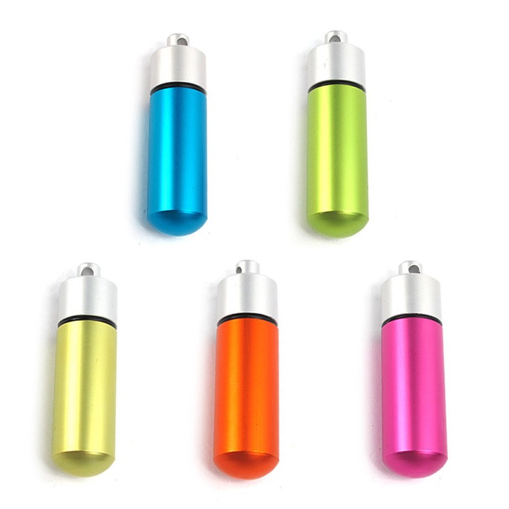 Set 5 Recipiente rotunde din aluminiu, Enforose, robust, impermeabil, 10x15cm, pentru medicamente de urgenta, multicolor