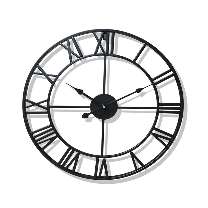 Ceas de perete mare, stil vintage, metal, functionat cu baterii, 47 cm