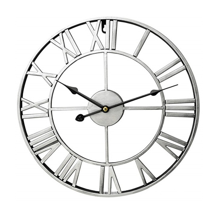 Ceas de perete mare, stil vintage, metal, functionat cu baterii, 40 cm
