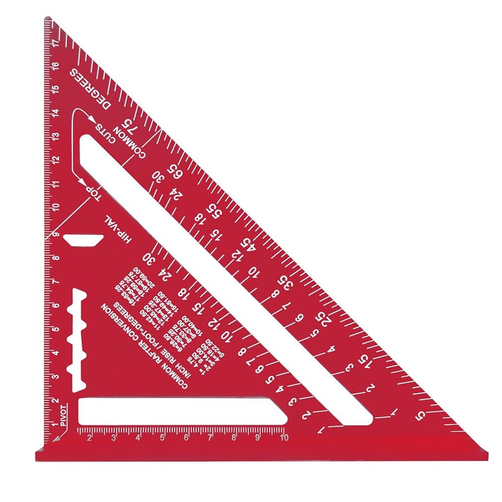 Patrat De Tamplar, BOMSTOM, Aluminiu, Echer profesional, Rezistent La Coroziune Si Abraziune, pentru prelucrarea lemnului, 30 Cm, Rosu