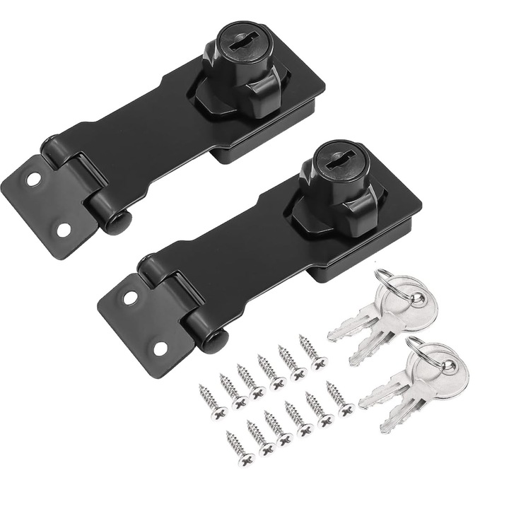2 db-os postaláda zár készlet, SINBINTA, Bútorzár, Kulcsokkal, 3 hüvelyk, Kopás- és korrózióálló, Könnyű telepítés, Fa szekrényhez, fiókhoz, ajtókhoz és ablakokhoz, Cinkötvözet/Vas, 96*32mm, Matt fekete