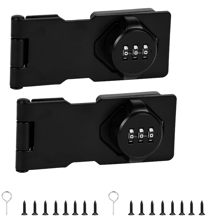 Комплект от 2 комбинирани ключалки, SINBINTA, Механична кодова брава, Без батерии, Лесен монтаж, Устойчива на износване и корозия, За врати, офис шкафове и гардероби, Желязо/цинкова сплав, 110*46 мм, Матово черно