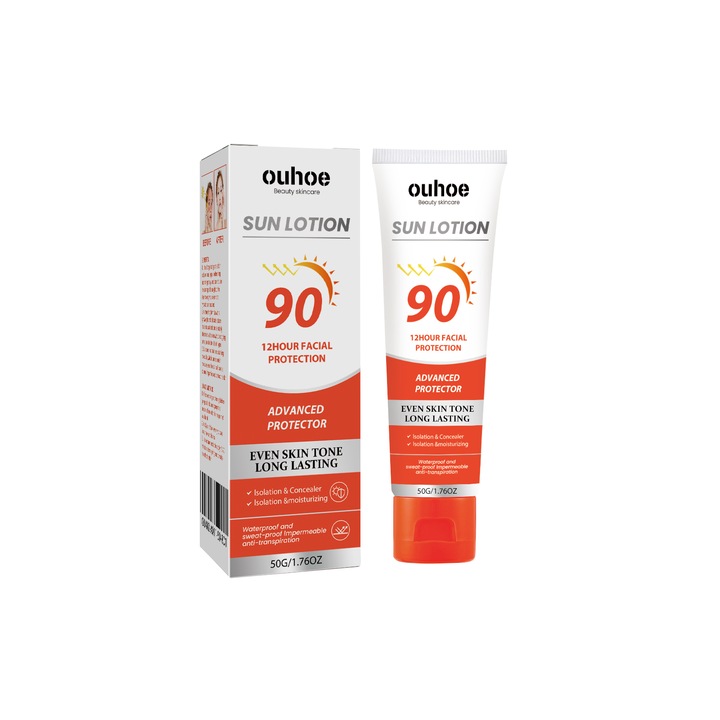 Crema de protectie solara SPF 90, OUHOE, 50g, hidratanta, non-grasa, pentru fata, gat si maini