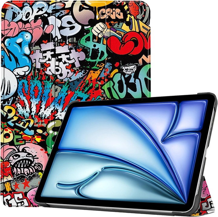 Husa tableta pentru, iPad Air 11" M3/M2 (2025/2024), iPad Air 10.9" 5th/4th (2022/2020), auto functie sleep/wake tip stand, graffiti