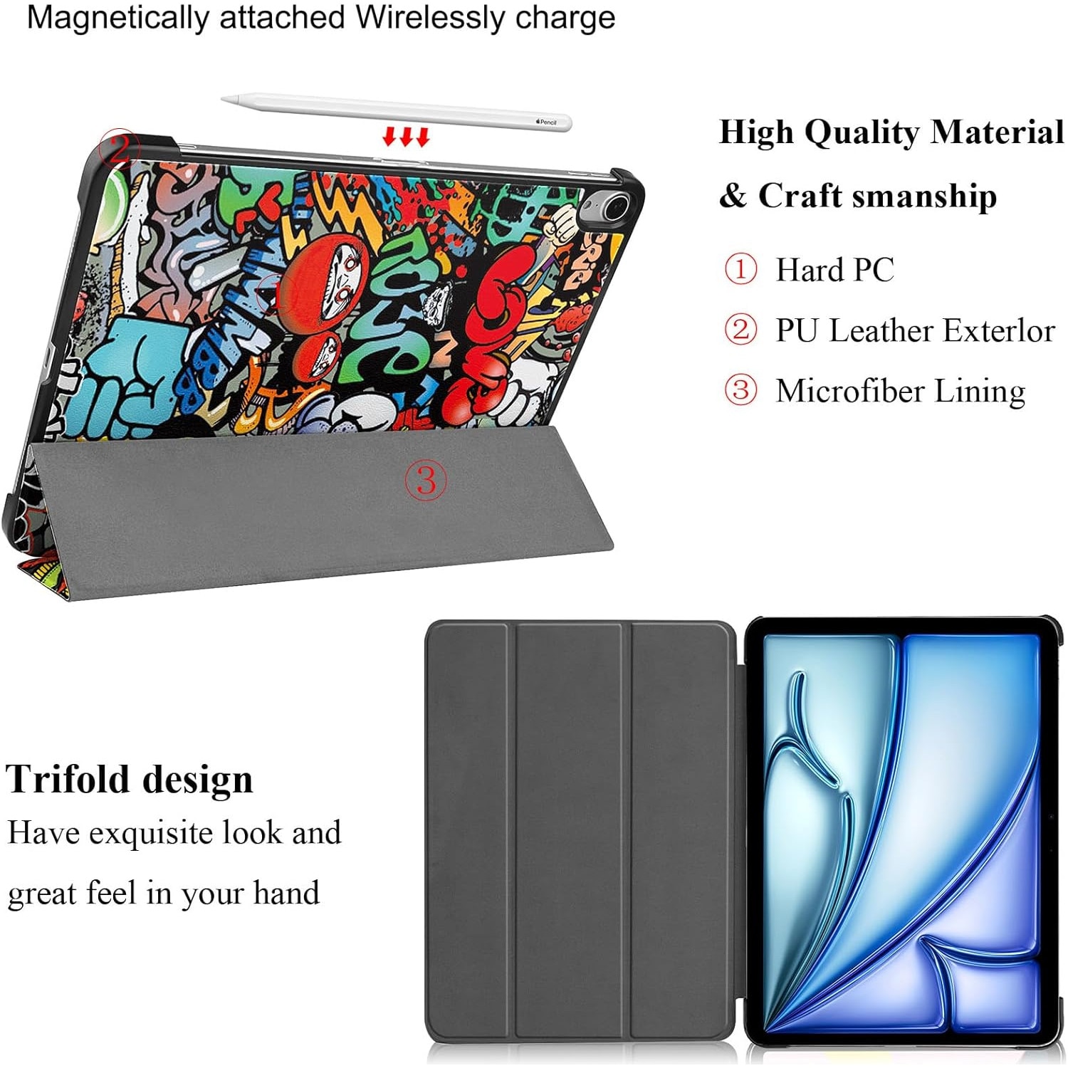 Husa tableta pentru, iPad Air 11" M3/M2 (2025/2024), iPad Air 10.9" 5th/4th (2022/2020), auto functie sleep/wake tip stand, graffiti