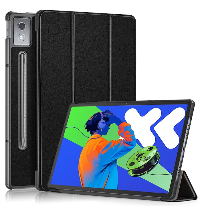 Tablettok Lenovo Idea Tab Pro 12.7 hüvelykes (2025) készülékhez, TB-373FU/TB-373ZC/TB-375FC, automatikus alvás/ébresztés funkcióval, állványként is használható, Fekete