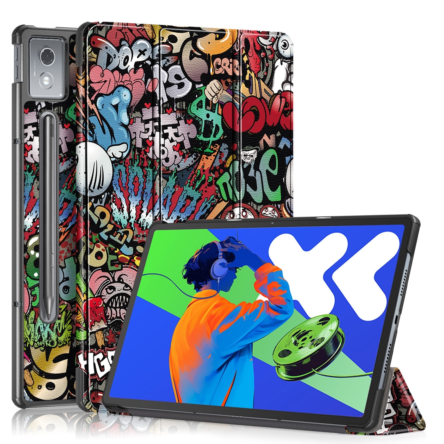 Husa tableta pentru, Lenovo Idea Tab Pro 12.7 inch 2025, TB-373FU/TB-373ZC/TB-375FC, auto functie sleep/wake tip stand, Graffiti