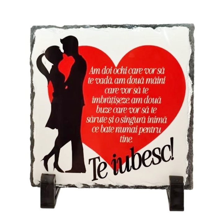 Placa ardezie personalizata, model ''Te iubesc'', 14x14 cm