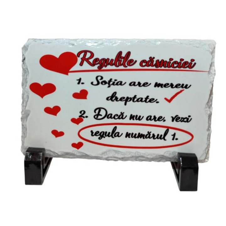 Placa ardezie personalizata, cadou, ''Regulile casniciei'', 8x13 cm