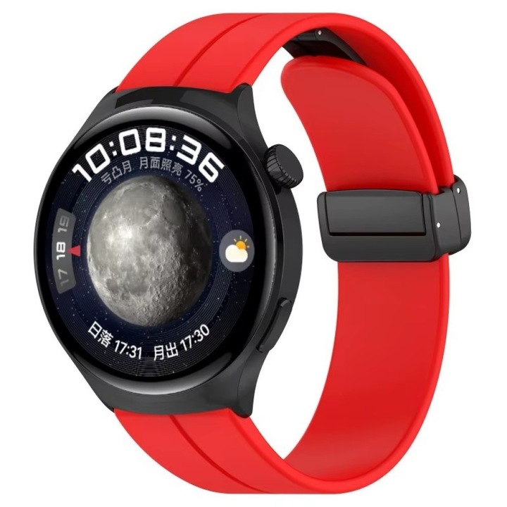 Магнитна каишка за часовник, съвместима с Huawei Watch 5 / 5 Pro 46mm / Watch 4 / 4 Pro 46mm / Watch 3 / 3 Pro 46mm, 48mm, Classic / Active, Huawei Watch GT, GT 2, GT 2 Pro, GT 3 46mm 46mm, Best Accessories, 22mm, червен