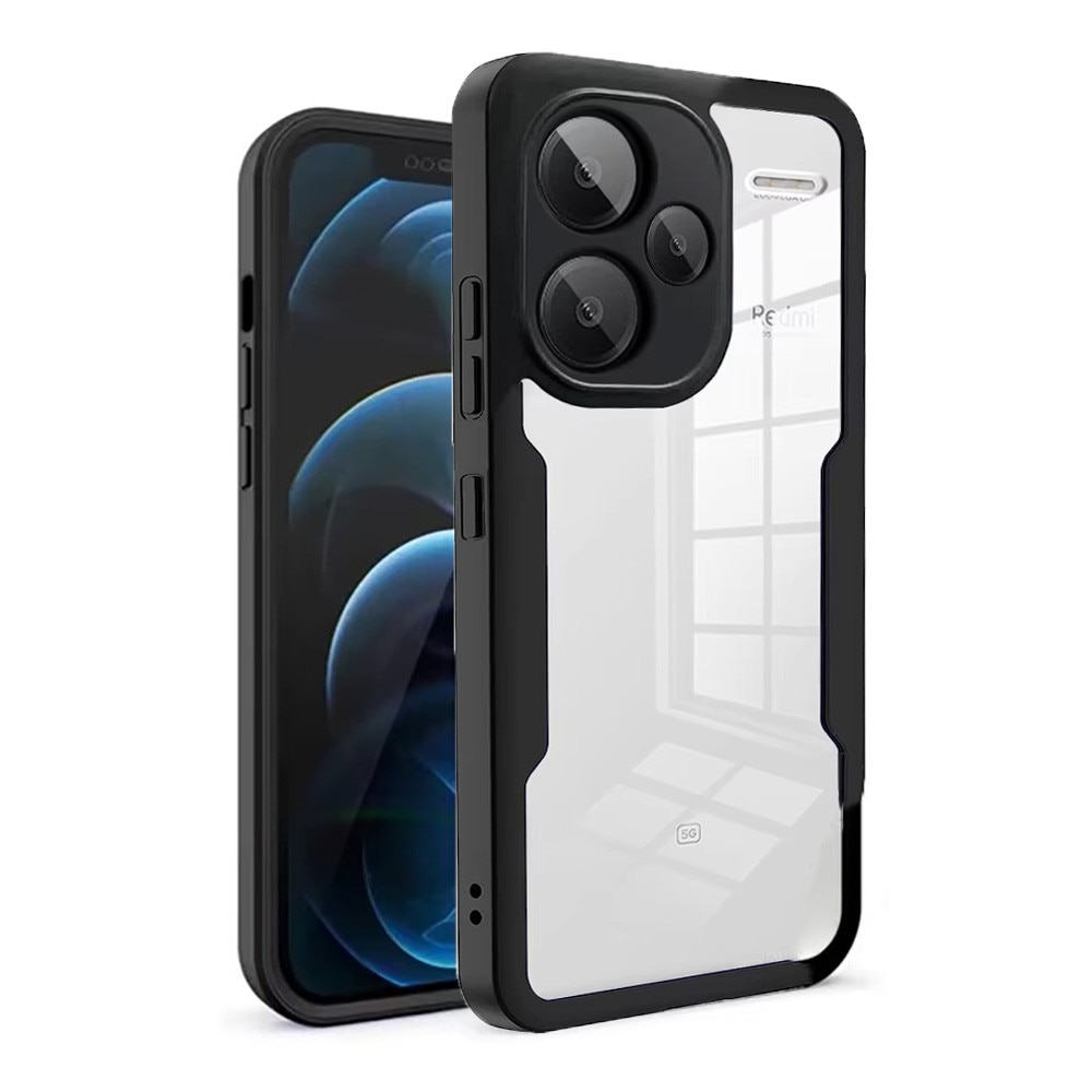 Husa 360 grade compatibila cu Xiaomi Redmi Note 13 Pro Plus 5G, Cu protector de ecran inclus, Rezistenta la socuri, Anti-ingalbenire, Anti-zgarieturi, Durabila, Margini inaltate de 3mm, Negru/Transparent