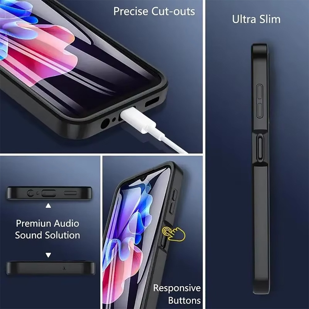 Husa 360 grade compatibila cu Xiaomi Redmi Note 13 Pro Plus 5G, Cu protector de ecran inclus, Rezistenta la socuri, Anti-ingalbenire, Anti-zgarieturi, Durabila, Margini inaltate de 3mm, Negru/Transparent