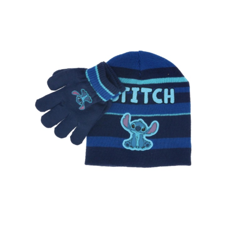 Set caciula, manusi Stitch, Disney, granat, 50-54cm