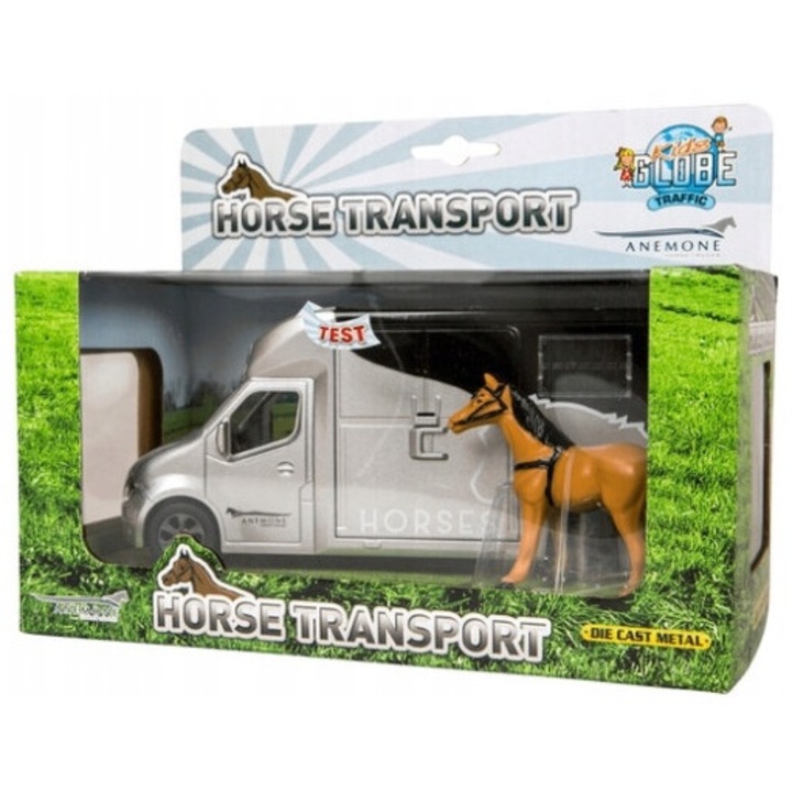 Set Masinuta de transport pentru cai cu sunet, Anemone, efecte luminoase, multicolor, cu figurina calut