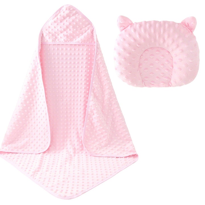 Set de infasare pentru nou-nascuti cu perna, Momcbebe, roz, 83x83cm, 24x17x5cm