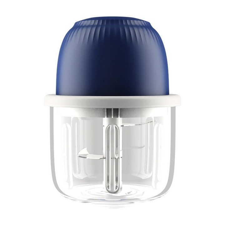 Tocator Electric pentru Bucatarie, Flippy, Model Presa Electrica pentru Legume Fructe Carne Umpluturi Sosuri, Otel Inoxidabil, 14 x 10.5 x 10.5 cm, 350 ml, Albastru Inchis