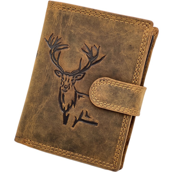 Portofel Vertical Barbati din Piele Naturala, Compatibil cu Buletin, Gold Edition, 10x12x 2,5 cm, Micutz®