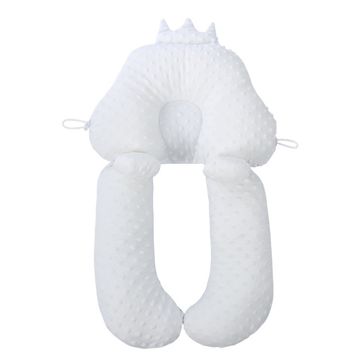 Perna de suport pentru cap bebelusi 2 in 1, Momcbebe, alb, 40x7cm, cu brate de sustinere