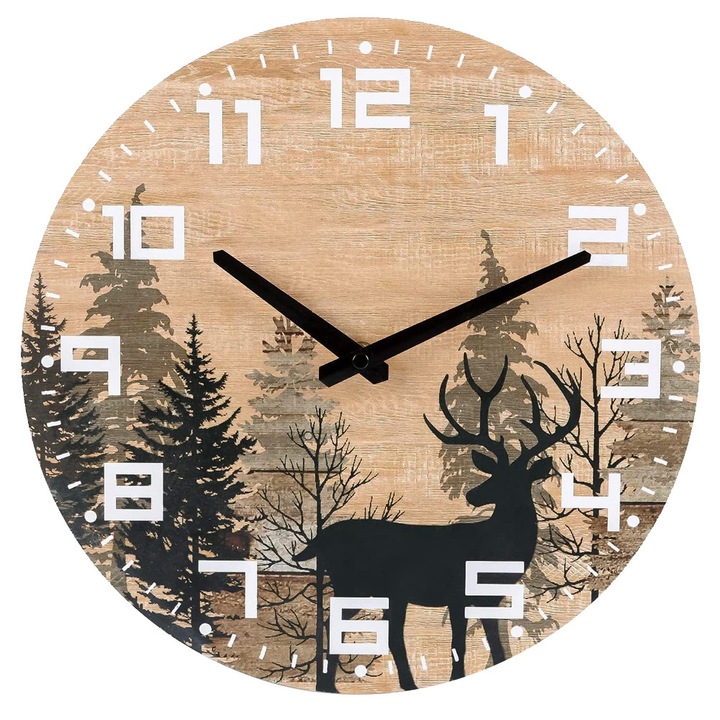 Ceas de perete din lemn, 30x30cm, albastru, alb, silentios