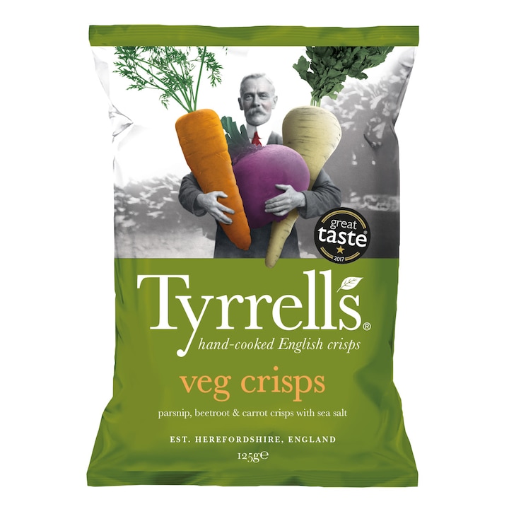 Зеленчуков чипс Tyrrells Mixed VEG CRISPS, пащърнак, цвекло и моркови, 40 гр.