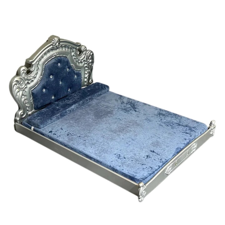 Luxus kutyafekhely, holland bársony fejtámlával, kényelmes párna nagytestű kutyáknak, kék XXL